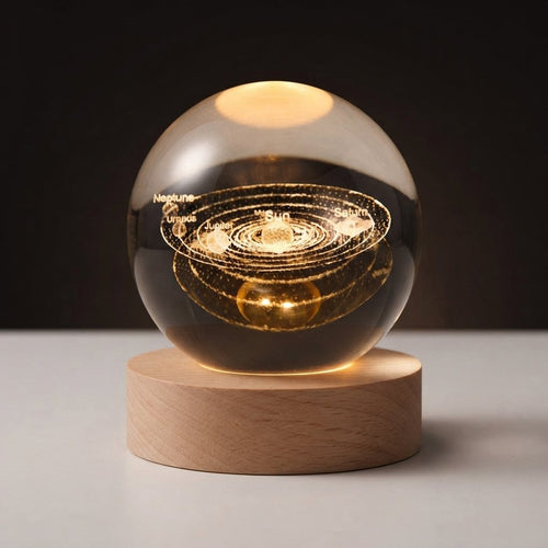 3D Crystal Ball Night Light with Wooden Base