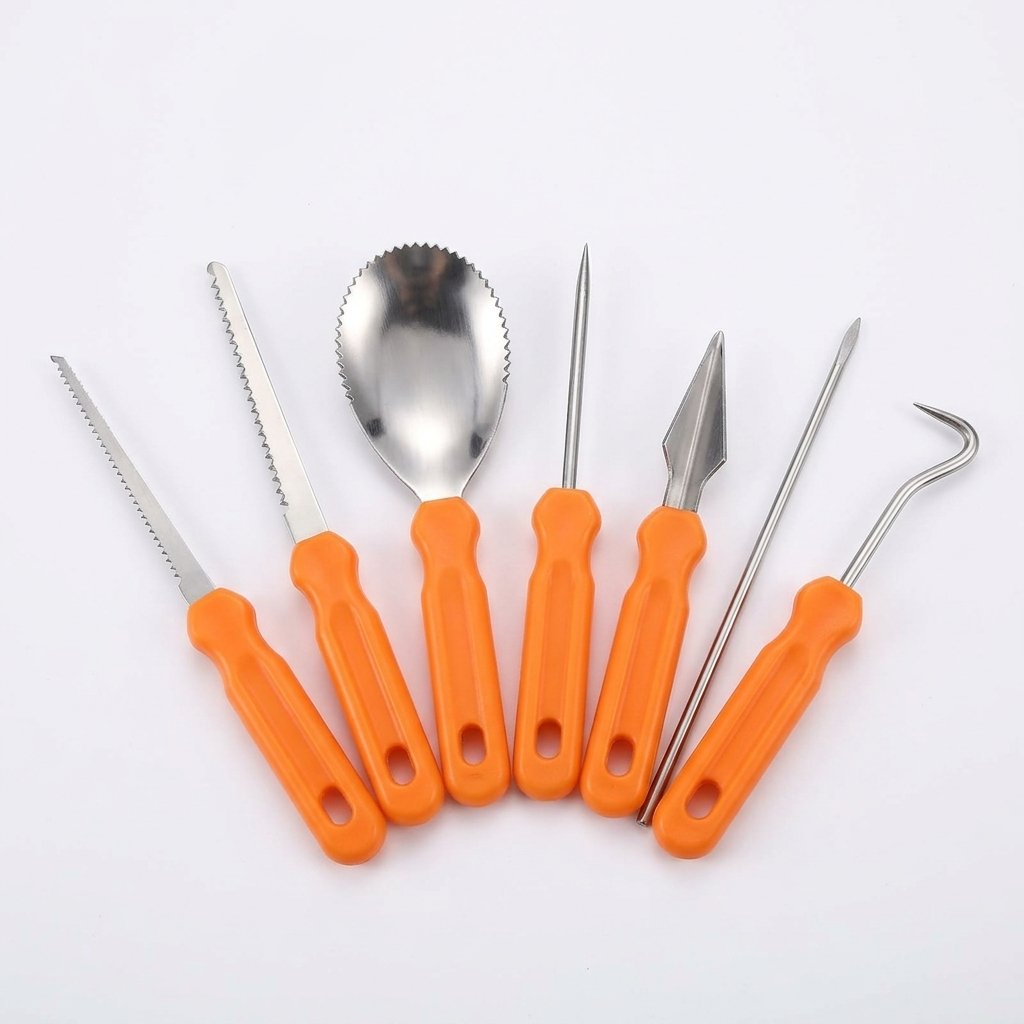 7-Piece Halloween Pumpkin Carving Tool Set with Stainless Steel Blades and Serrated Saw