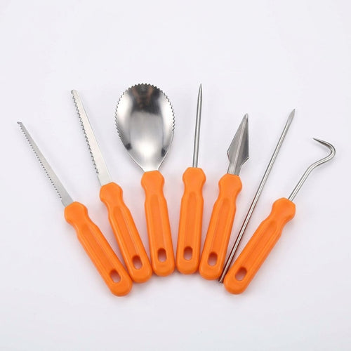 7-Piece Halloween Pumpkin Carving Tool Set with Stainless Steel Blades and Serrated Saw