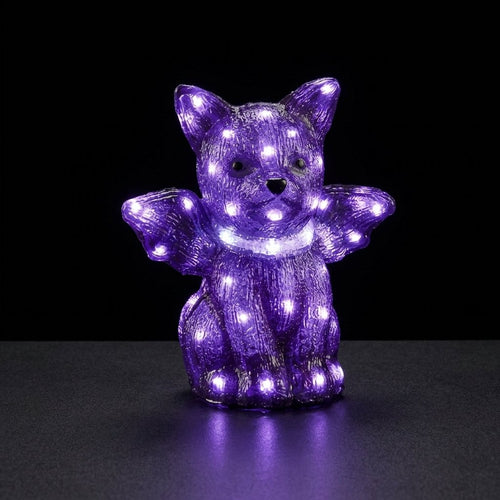 Acrylic LED Halloween Bat-Cat Figure with Purple Lights and Timer – Indoor and Outdoor Decoration