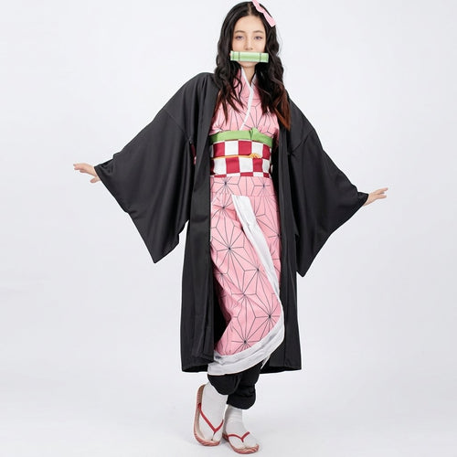 Anime Character Cosplay Costume Set with Wide-Sleeve Haori Jacket, Uniform Top, Trousers or Skirt, Waist Belt and Leg Wraps