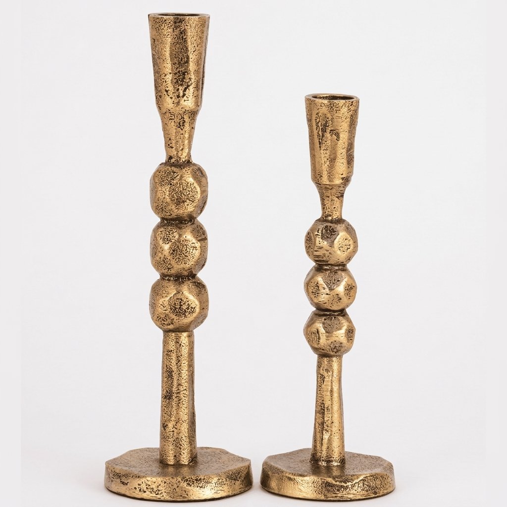 Antique Brass Candlestick Holders, Set of 2