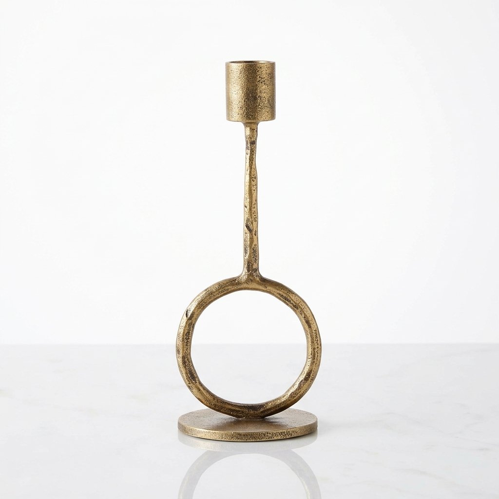 Antique Gold Ring Candle Holder – Sculptural Taper Stand