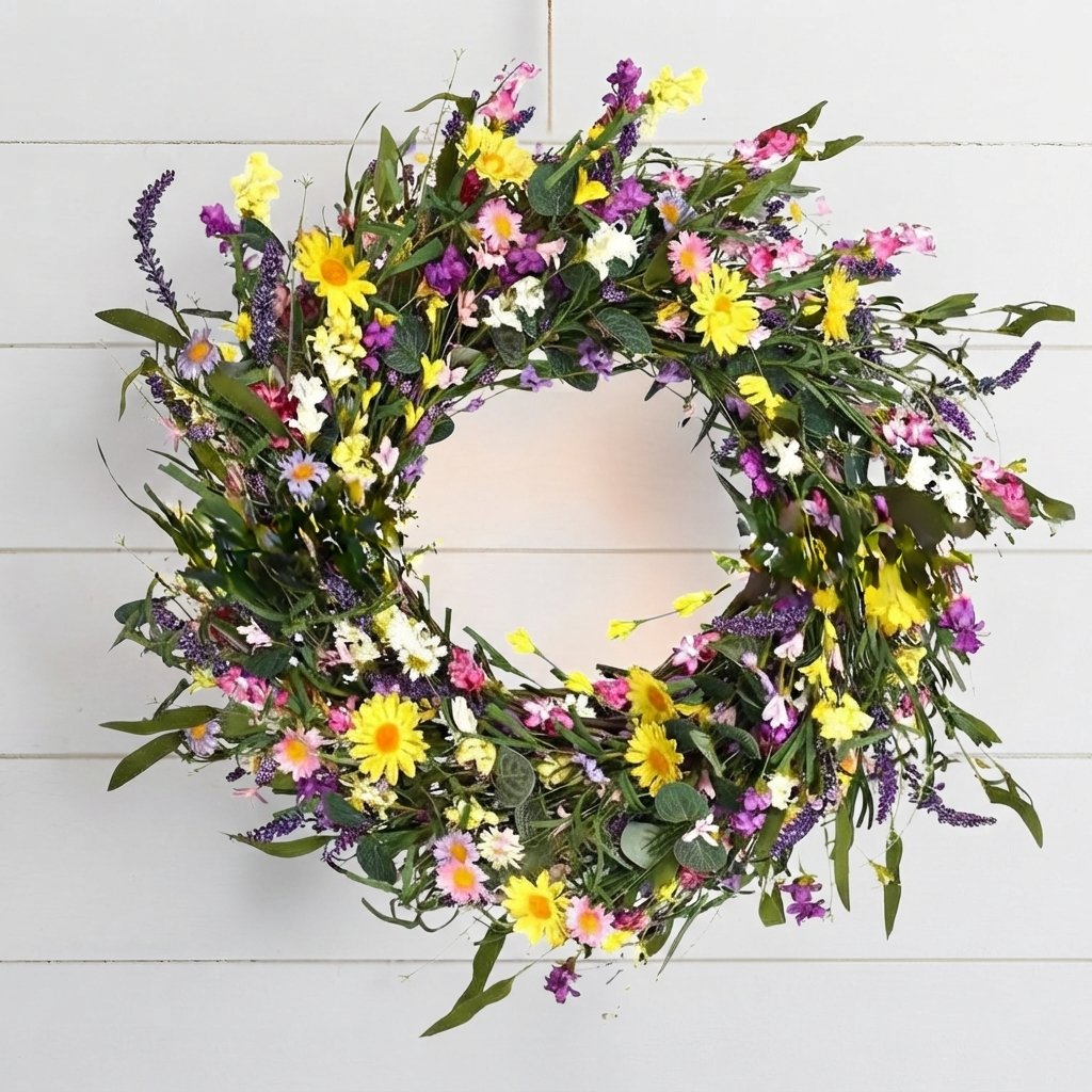 Artificial Wildflower Wreath for Door or Table, 45–55 cm