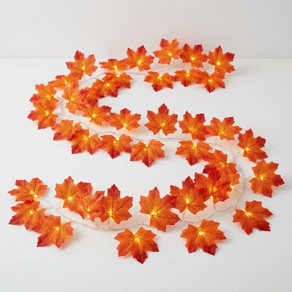Autumn Maple Leaf LED String Lights Garland with Warm Amber Glow – Halloween, Thanksgiving and Fall Décor