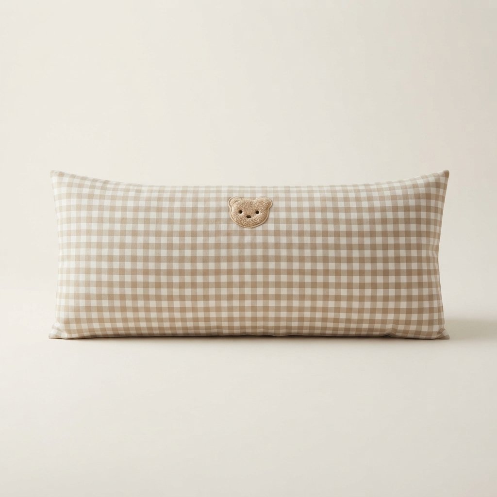Baby Pillow with Gingham Bear Patch, Cotton
