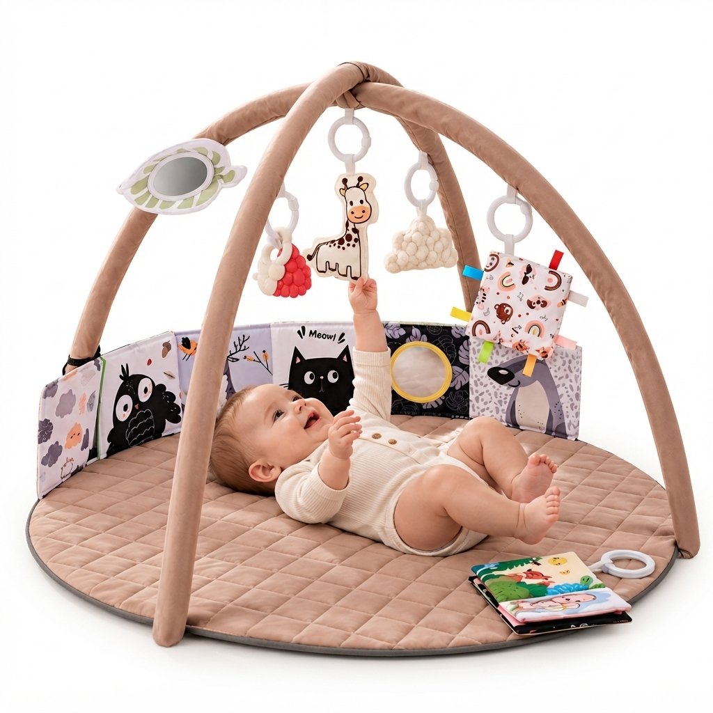 Baby Play Gym Mat with 6 Detachable Sensory Toys