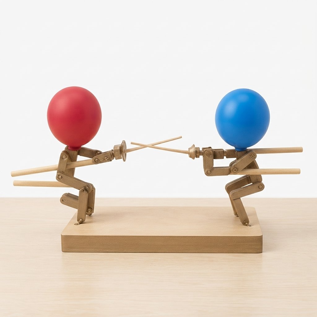 Balloon Fencing Duel Game – Two-Player Wooden Puppet Set