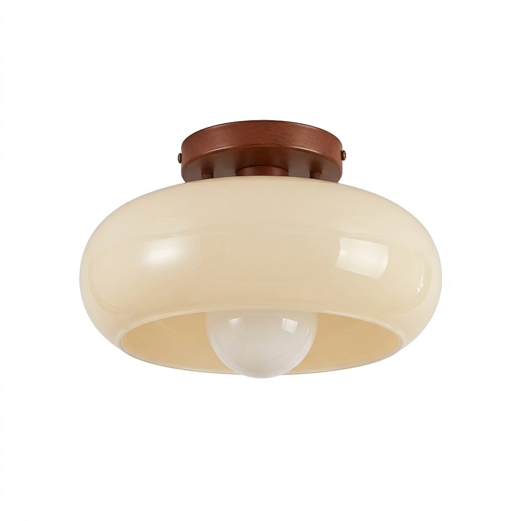 Bauhaus Flush Ceiling Light with Cream Glass Shade