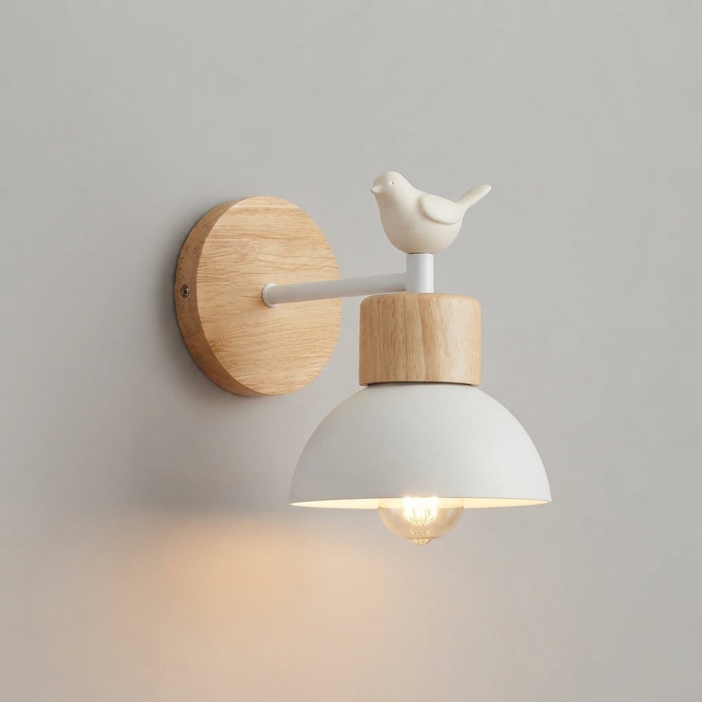 Bird Wall Light, Metal & Wood Sconce for Children's Room