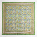 Block Print Quilted Bedspread, Green & Blue Floral
