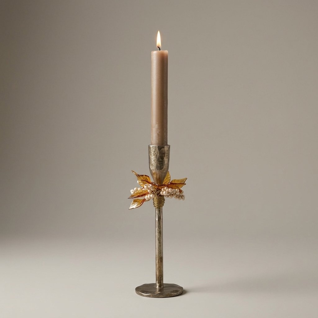 Botanical Taper Candle Holders with Glass Leaves, Set of 2