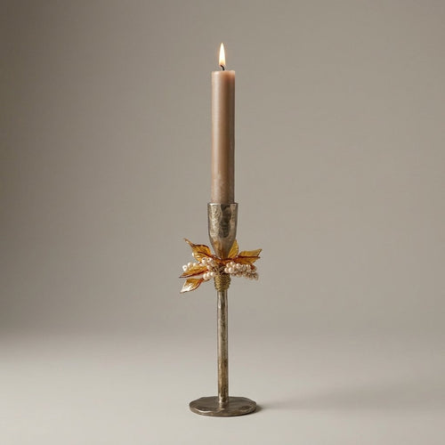 Botanical Taper Candle Holders with Glass Leaves, Set of 2