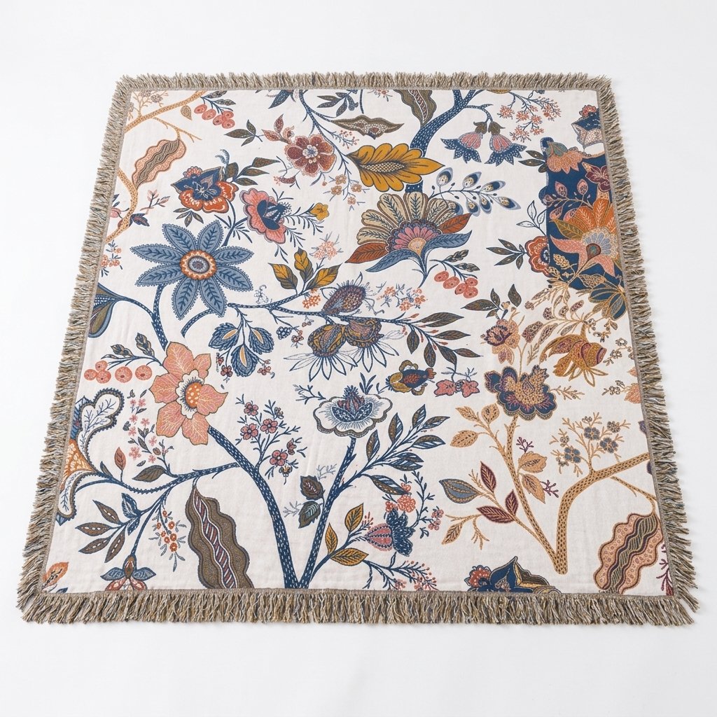 Botanical Tassel Throw – Reversible Double-Sided Cotton