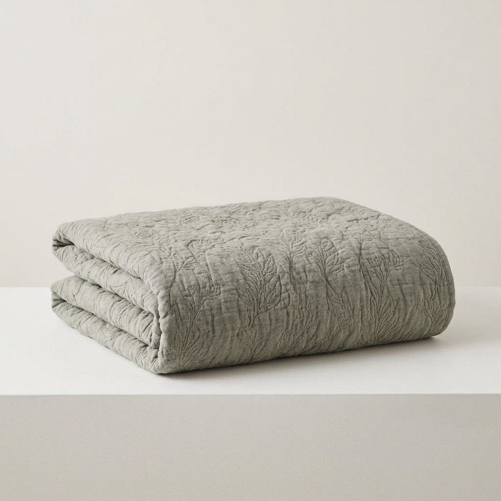 Botanique Leaf Quilted Bedspread in Sage, Double/King