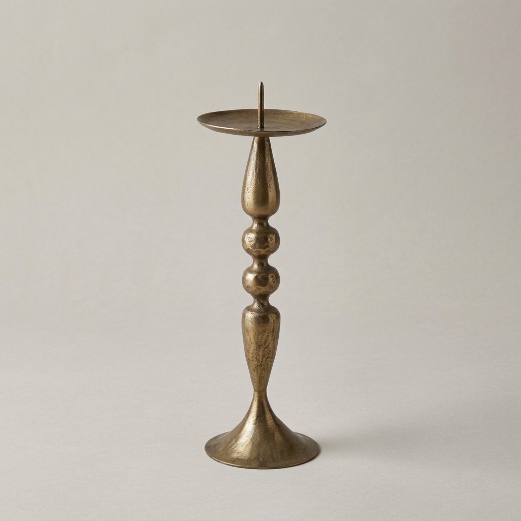 Brass Pillar Candle Holder, Turned Iron Stand