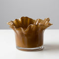 Caramel Glass Votives with Ruffled Edge, Set of 2