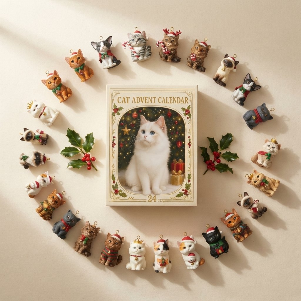 Cat Advent Calendar with 24 Cat Ornaments