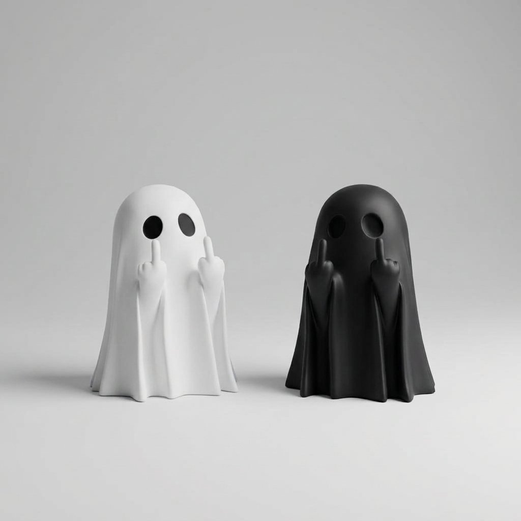 Cheeky Ghost Figurine with Middle Finger Gesture – Matte Resin Tabletop Decoration