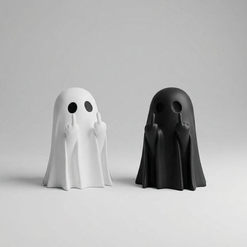 Cheeky Ghost Figurine with Middle Finger Gesture – Matte Resin Tabletop Decoration