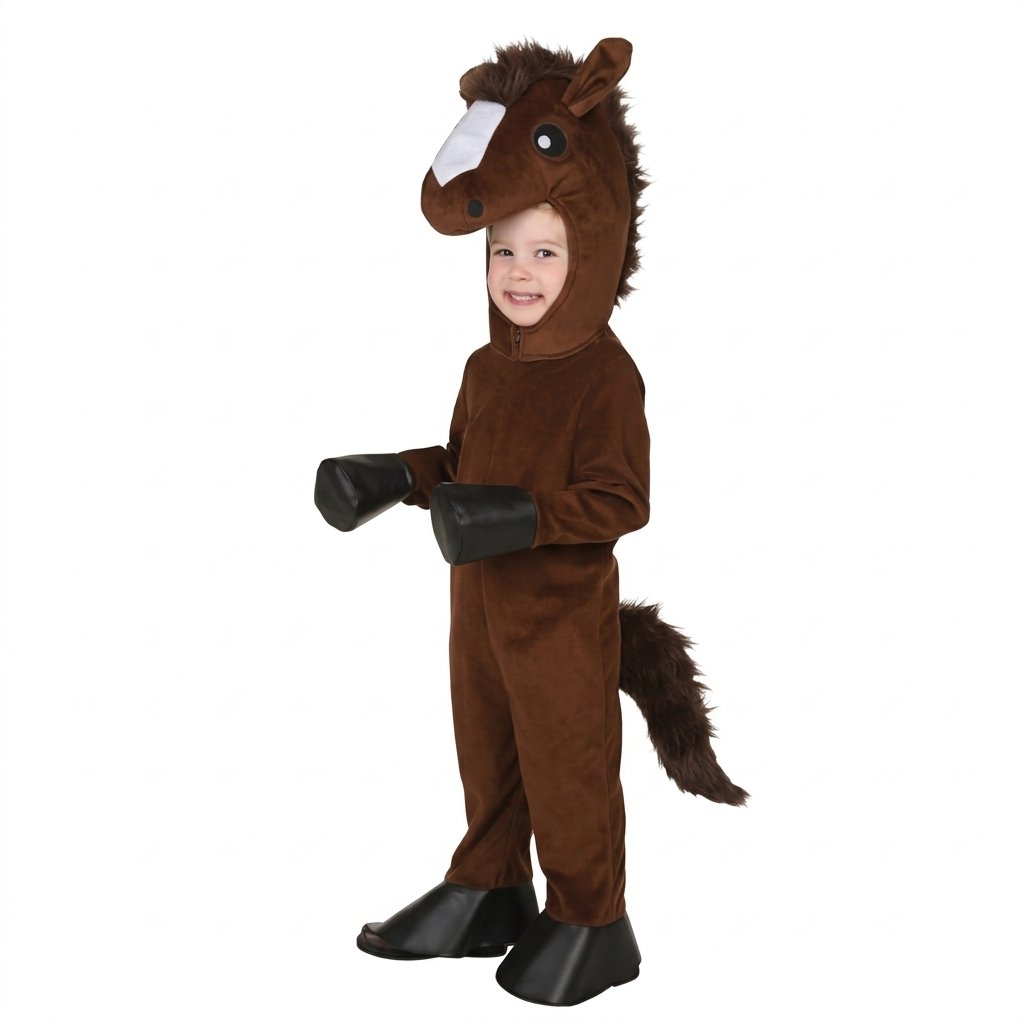 Children's Animal Horse Costume Set with Plush Hood, Jumpsuit, Mittens and Shoe Covers