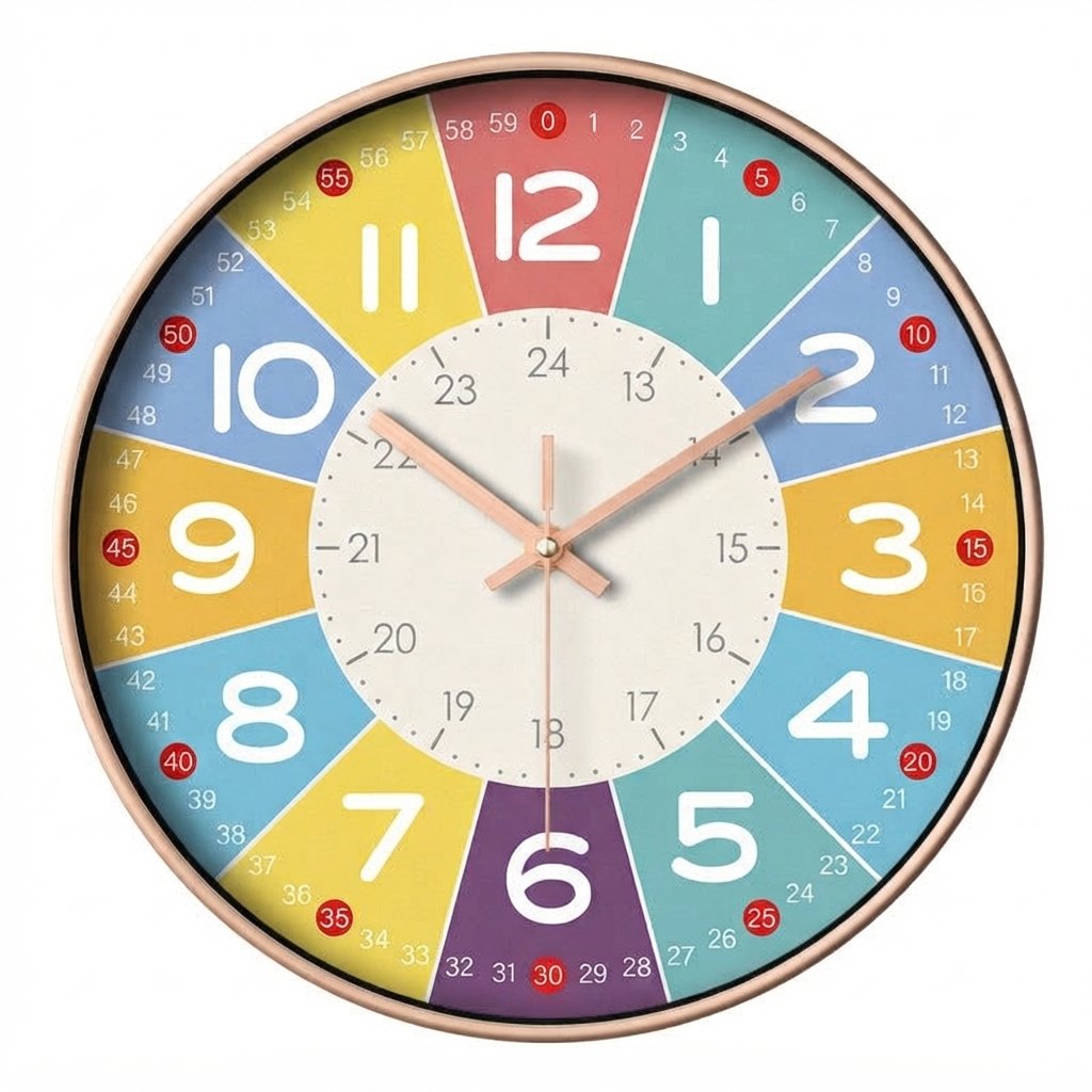 Children's Educational Silent Wall Clock, Multicolour