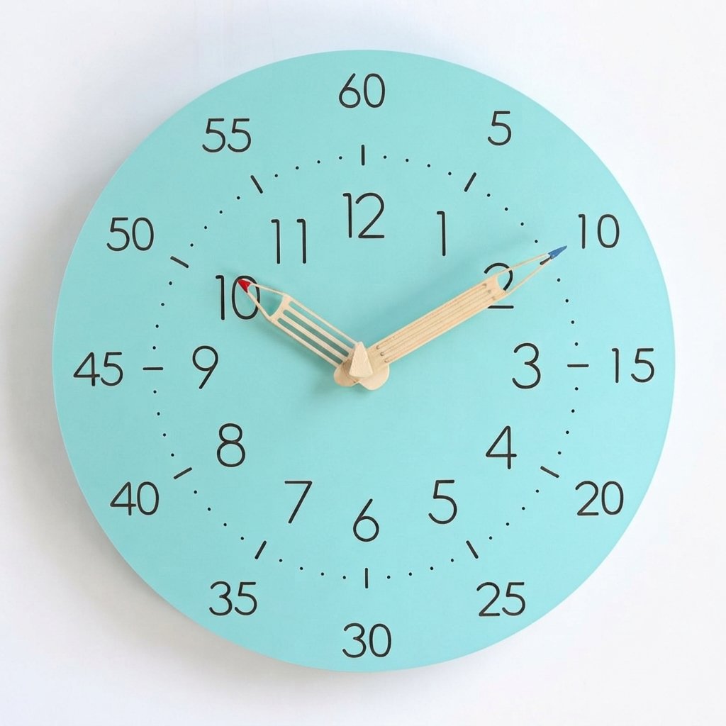 Children's Silent Learning Wall Clock with Pencil Hands, 30 cm