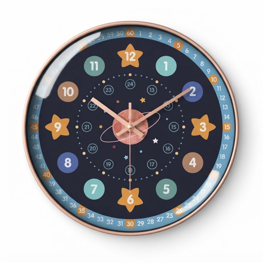 Children's Silent Wall Clock, Space Design, 12 Inch