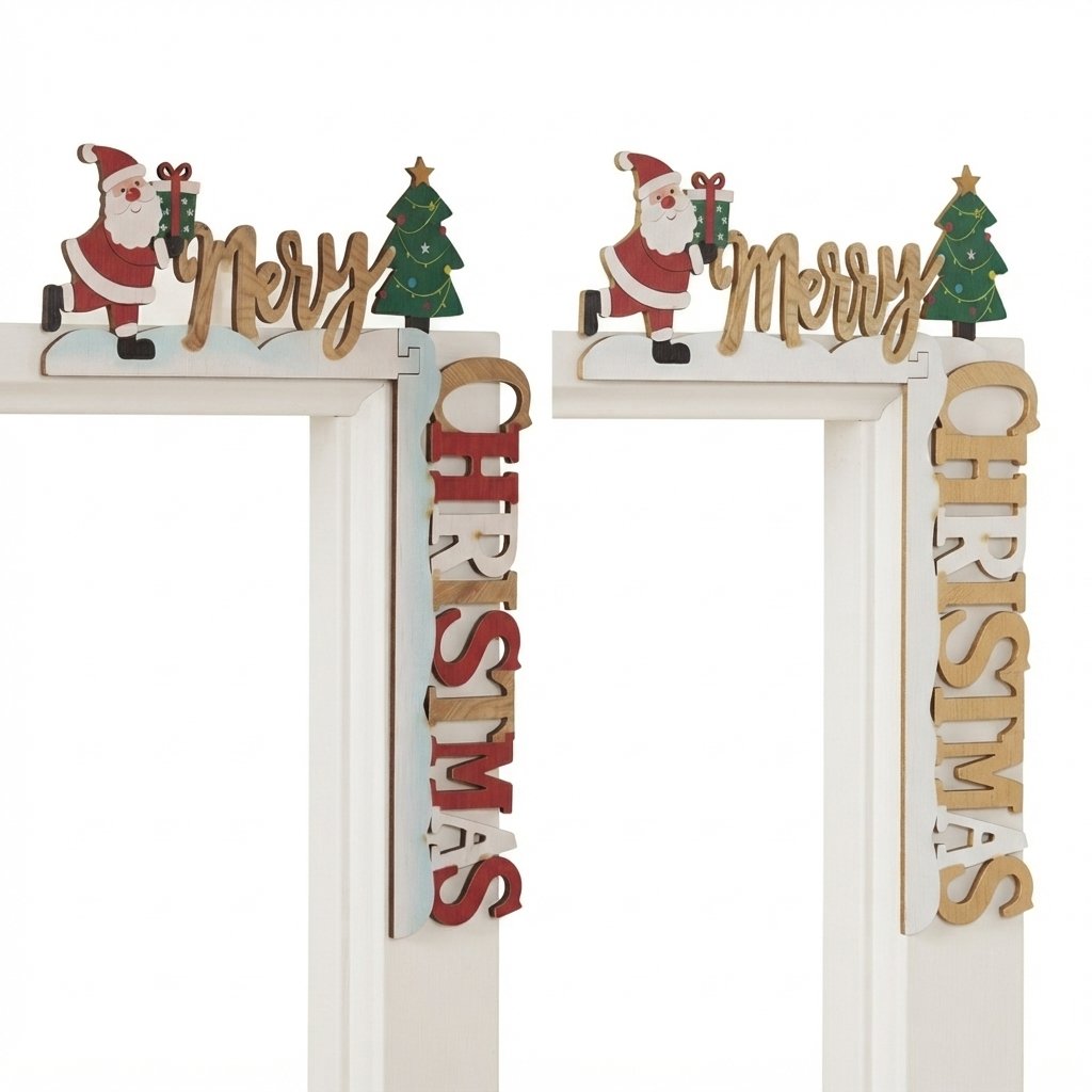 Christmas Door Frame Decoration, 3D Wooden Santa Sign