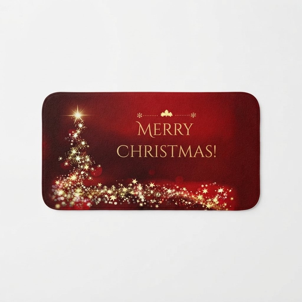 Christmas Door Mat with Golden Star Swirl, Non-Slip
