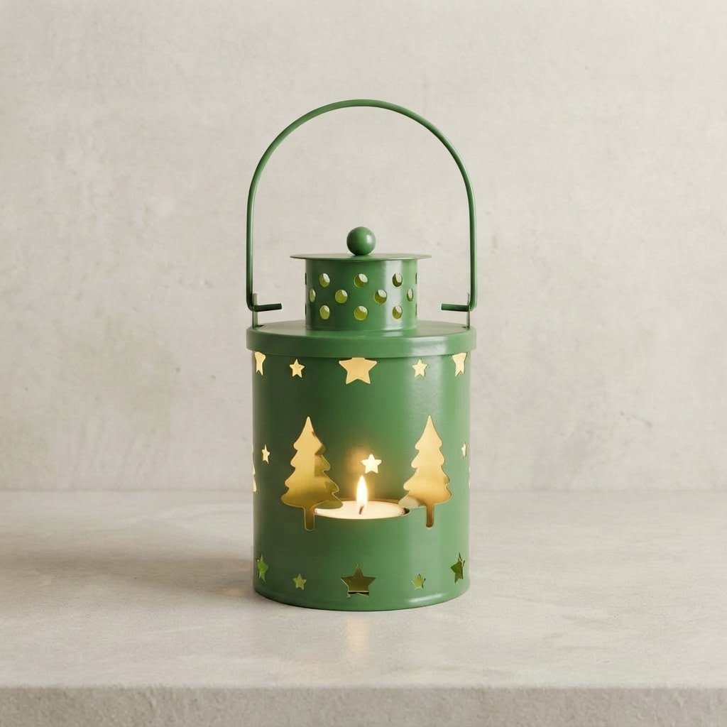 Christmas Metal Lantern Set with Festive Cut-Out Designs
