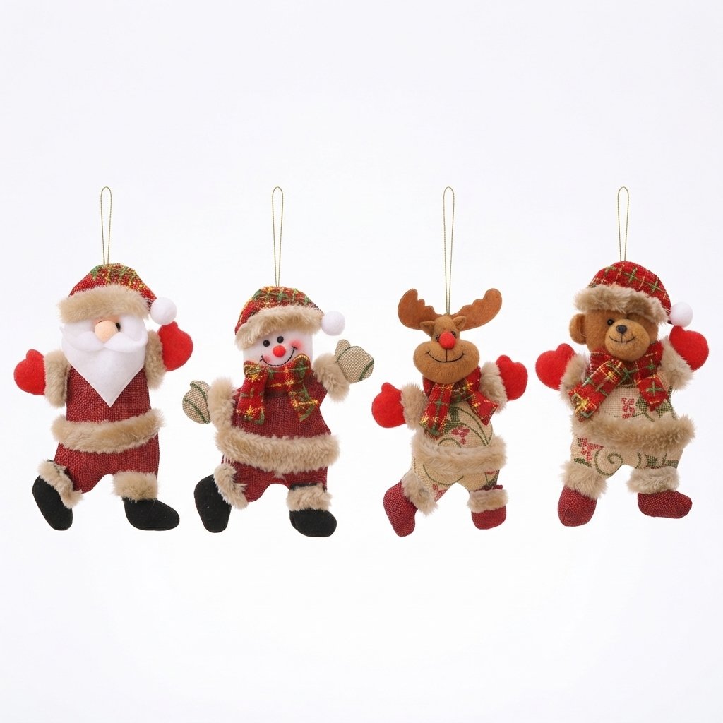 Christmas Plush Hanging Ornament Set of 4 Figures