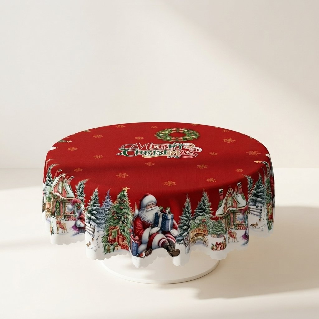 Christmas Tablecloth – Santa & Snowflake Festive Design