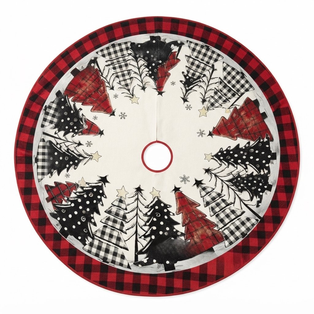 Christmas Tree Skirt, Buffalo Check Patchwork, Round Fabric