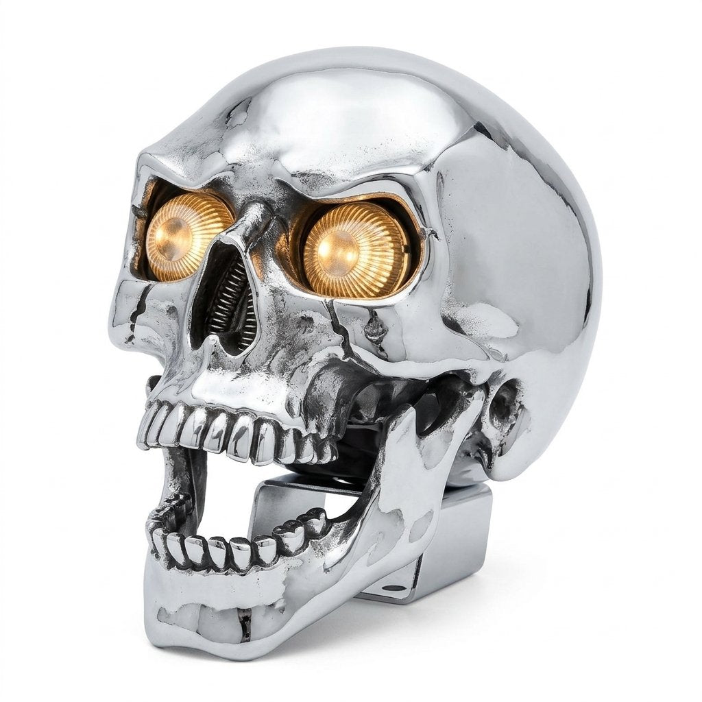 Chrome Skull LED Motorcycle Headlight with Glowing Eyes