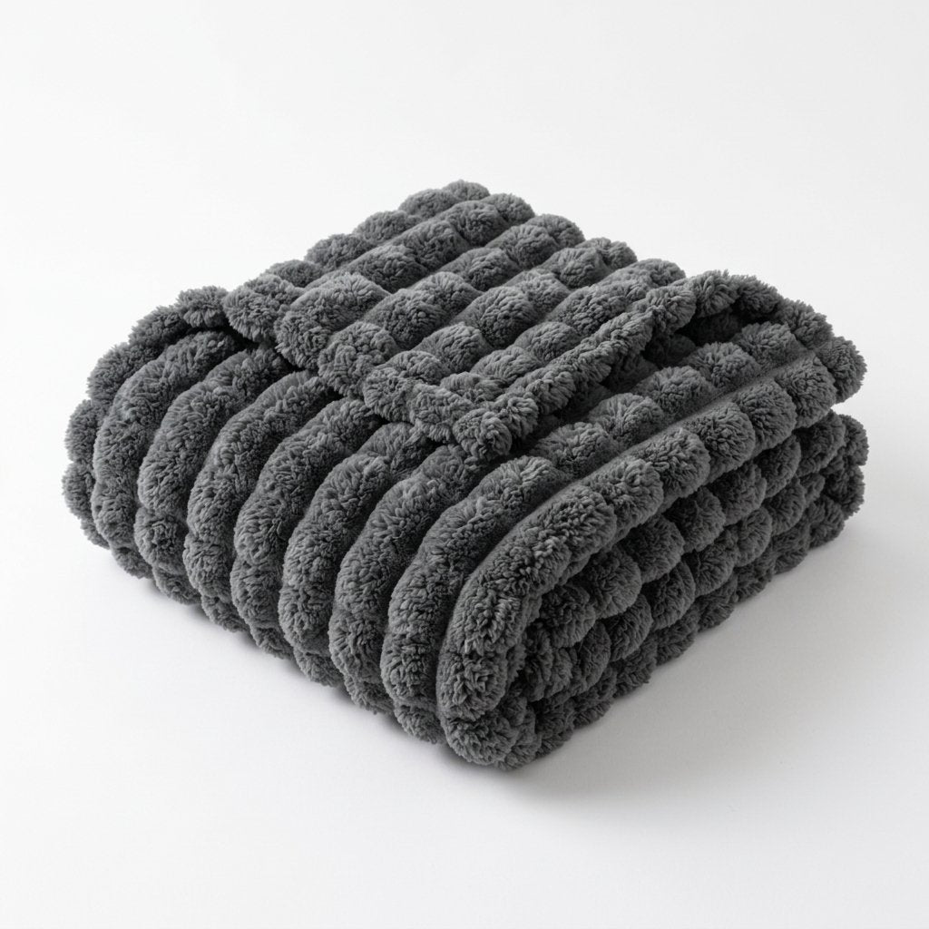 Chunky Ribbed Velvet Throw, Bubble Texture, Anti-Pilling