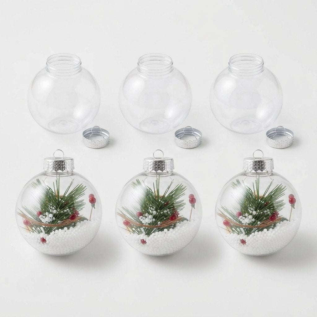 Clear Plastic Fillable Christmas Baubles, Set of 24