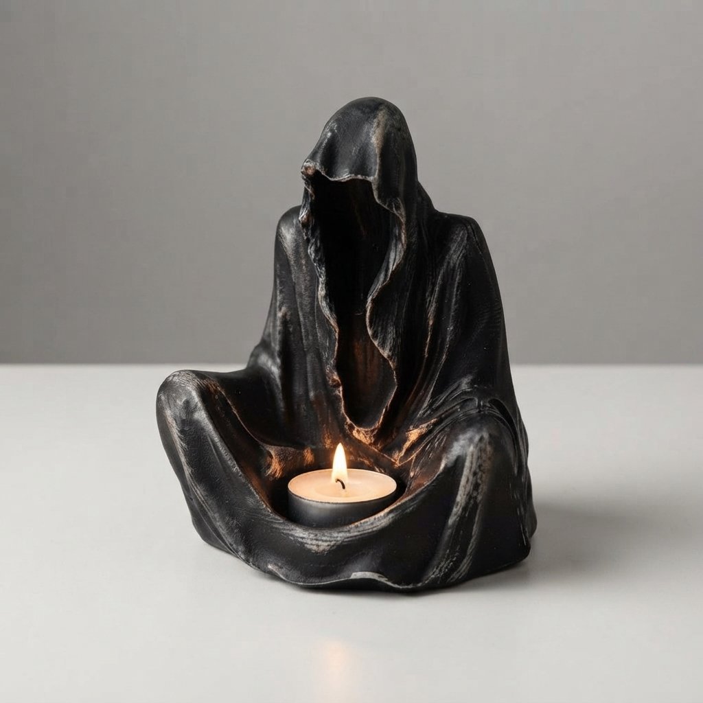 Cloaked Figure Tealight Holder – Gothic Resin Sculpture