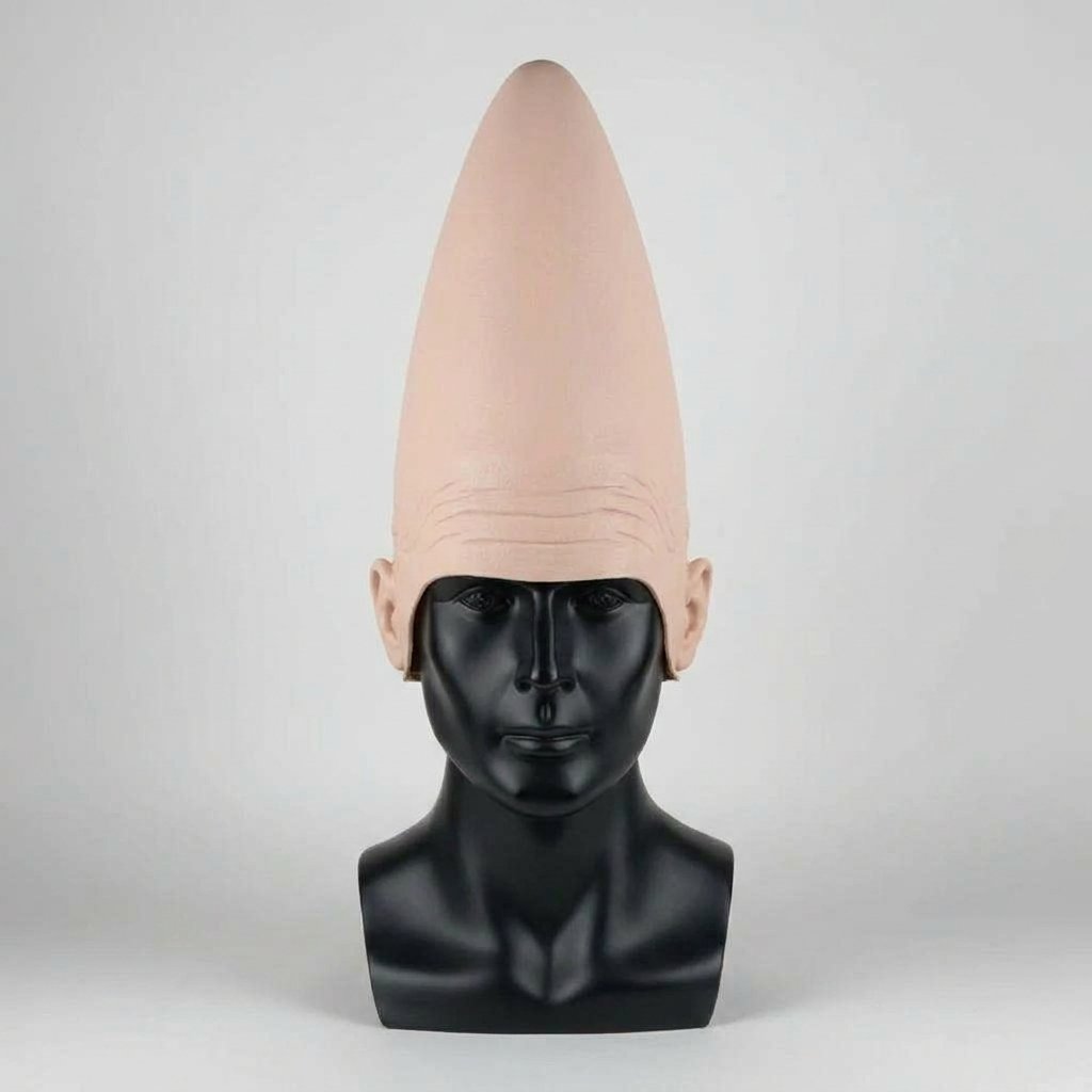 Conehead Halloween Costume Headpiece with Moulded Ears and Forehead Wrinkles – Latex Mask