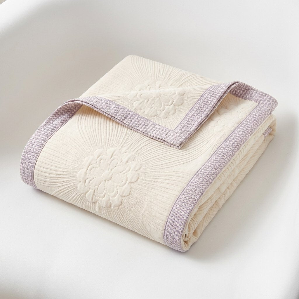 Cotton Summer Coverlet with Floral Texture, UK Sizes