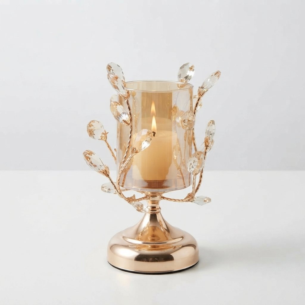 Crystal Petal Candle Holder with Glass Hurricane