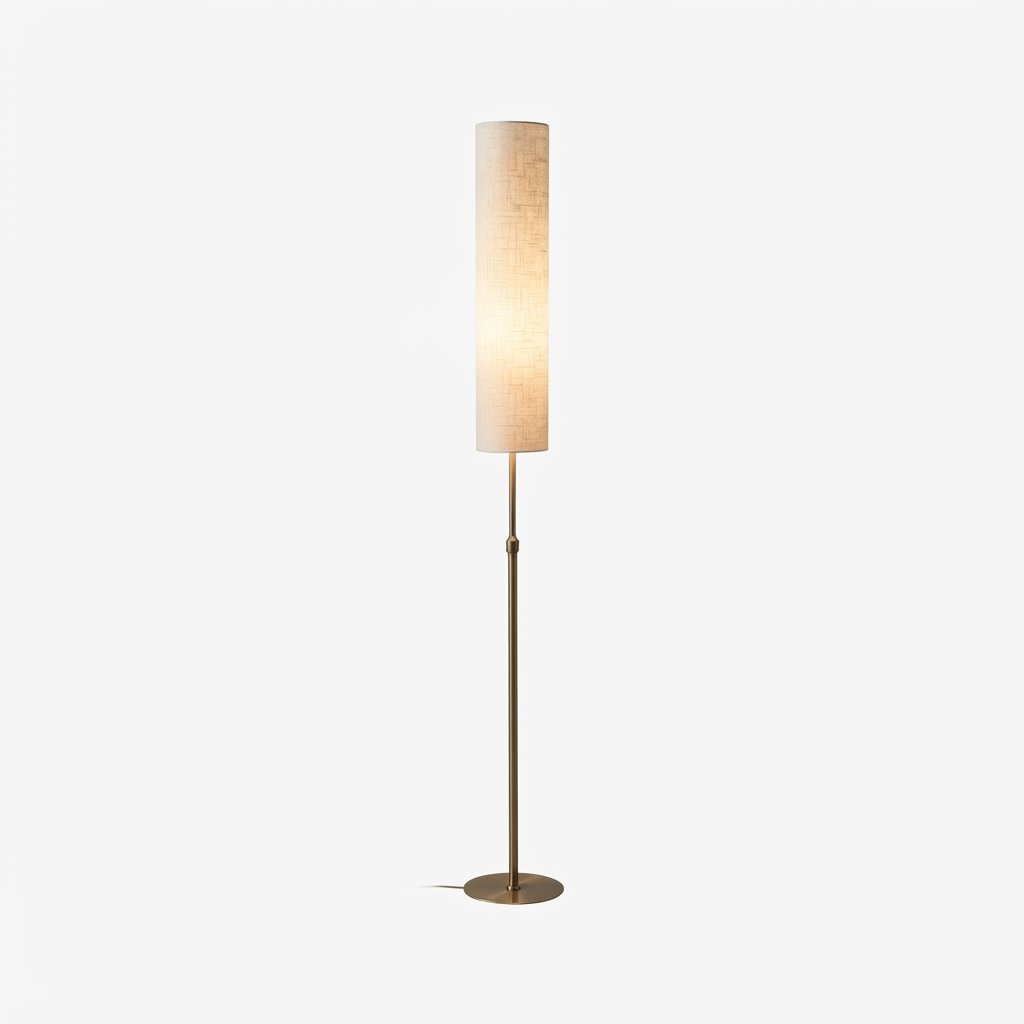 Cylindrical Floor Lamp with Fabric Shade and Metal Base