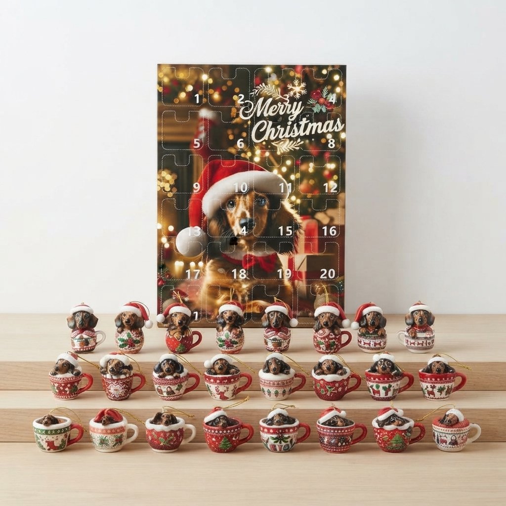 Dachshund Advent Calendar with 24 Christmas Ornaments