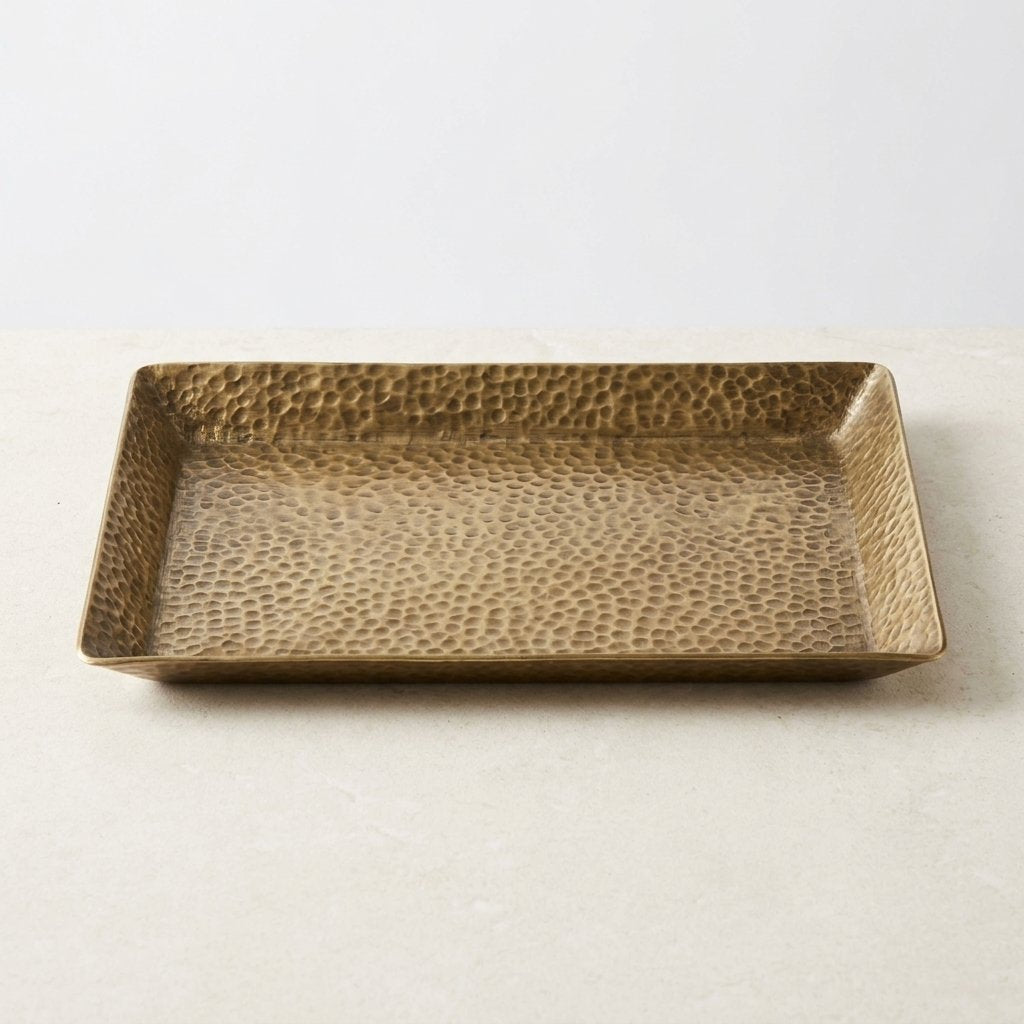 Decorative Tray in Antique Brass, Hammered Iron