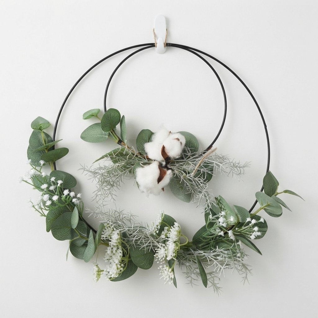 Double Hoop Wreath with Eucalyptus and Cotton Stems