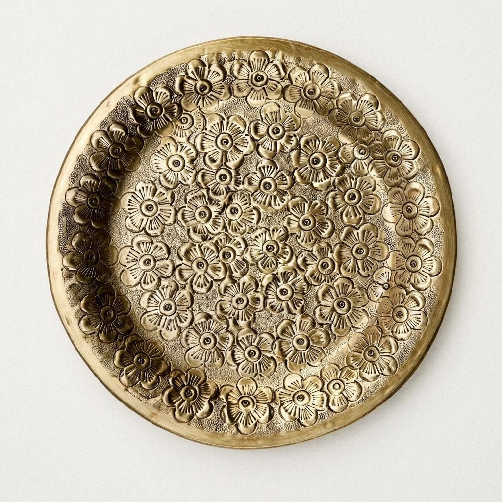 Embossed Aluminium Tray with Floral Pattern, 30 cm