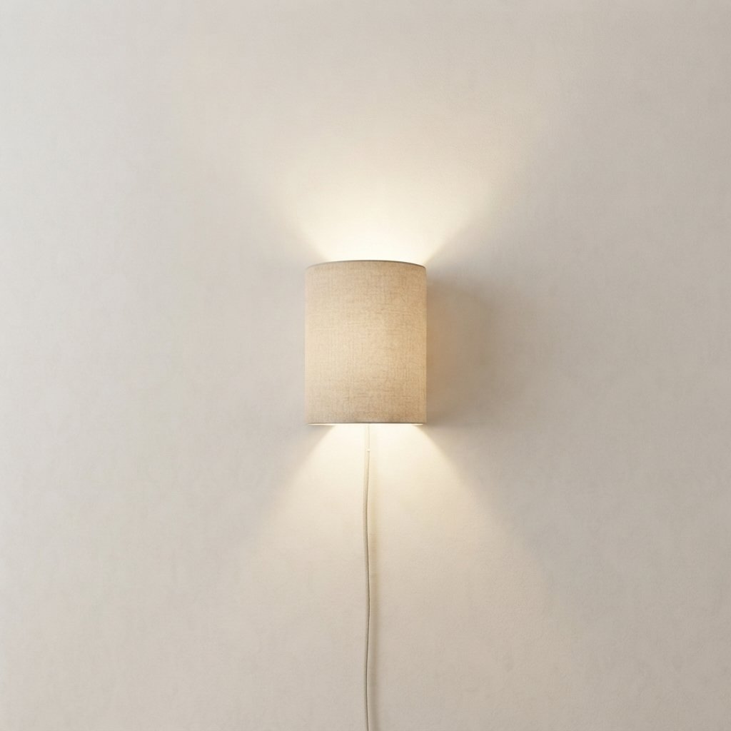 Fabric Drum Wall Light with Plug-In Cord, 3 Colour Modes