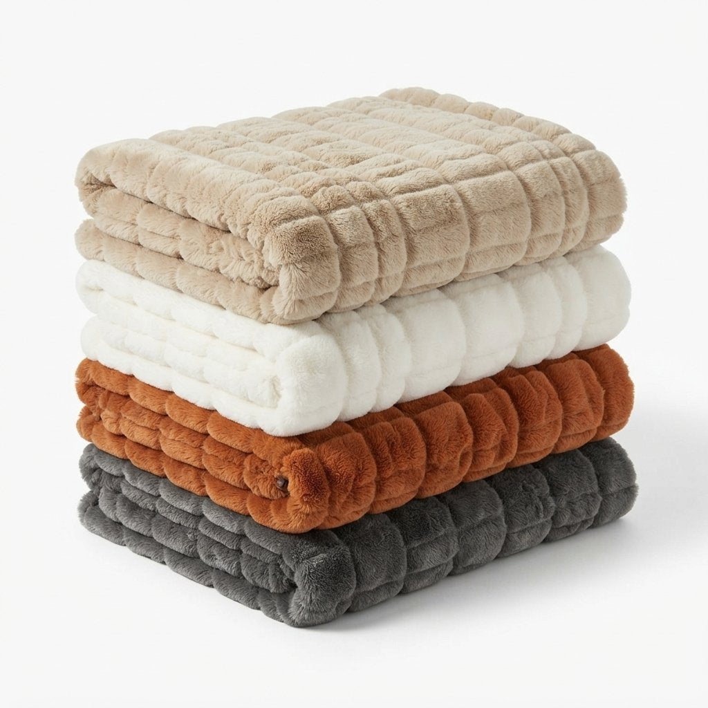 Faux Fur Throw Blanket – Ruched Plush, Two Sizes