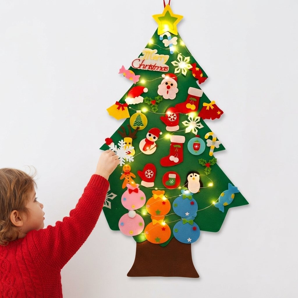 Felt Christmas Tree for Kids with Lights & 30+ Ornaments