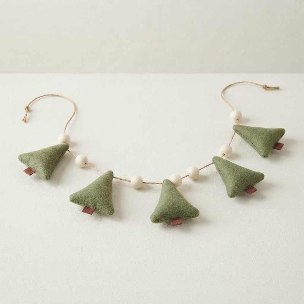 Felt Christmas Tree Garland with Snowball Beads